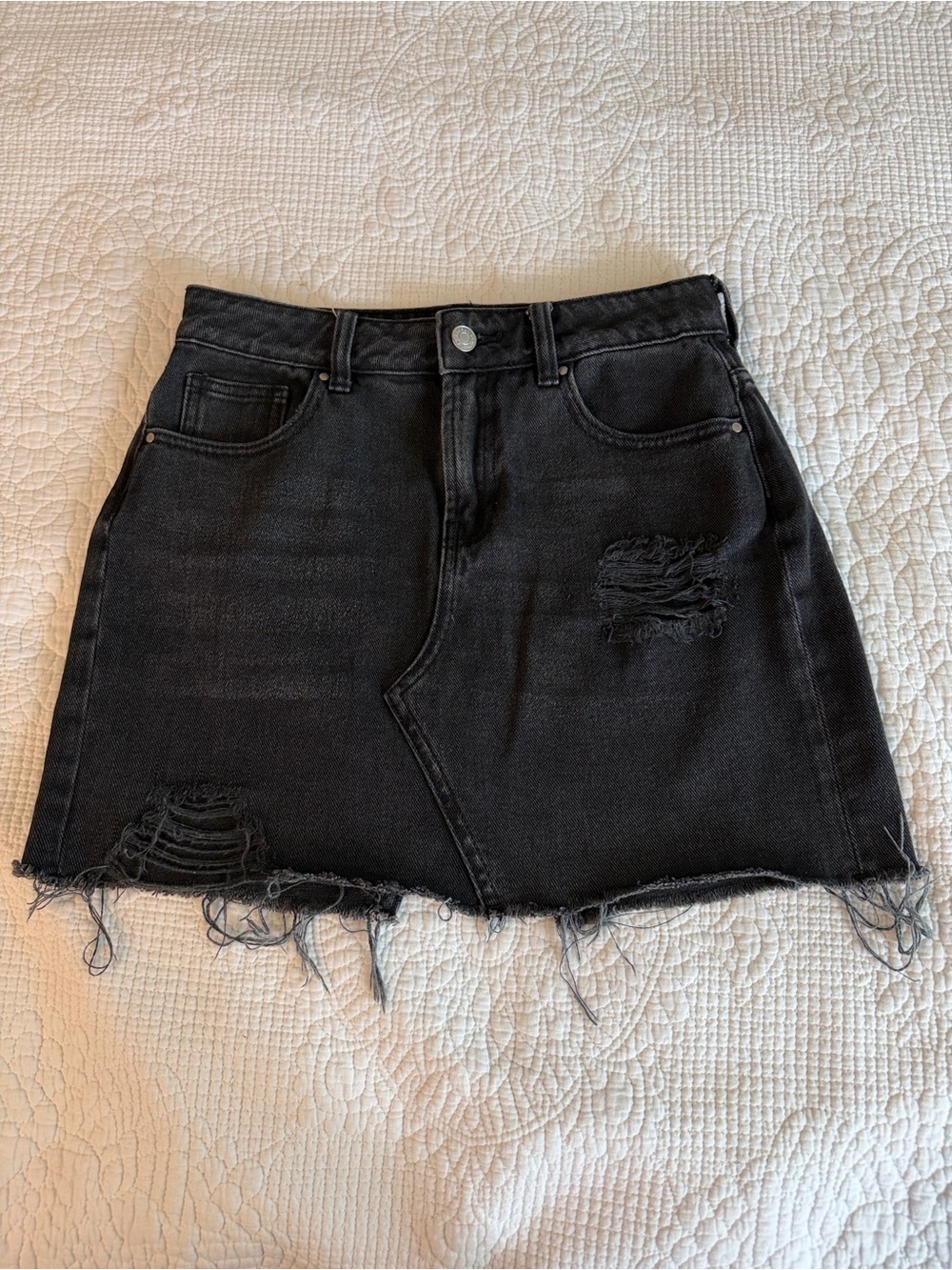 PacSun Black Distressed Denim Mini Skirt